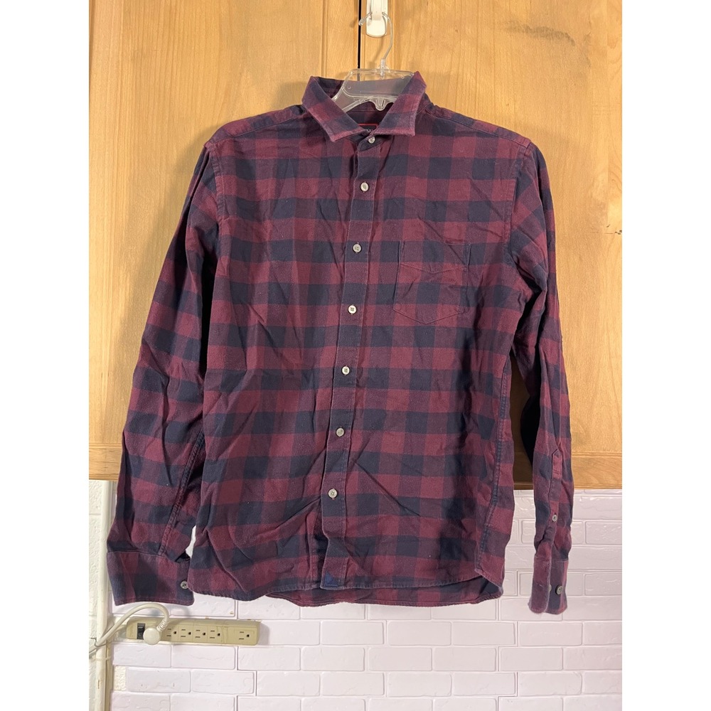 UNTUCKit Button Down Shirt Mens Large Burgundy Navy Buffalo Check Barnelstone